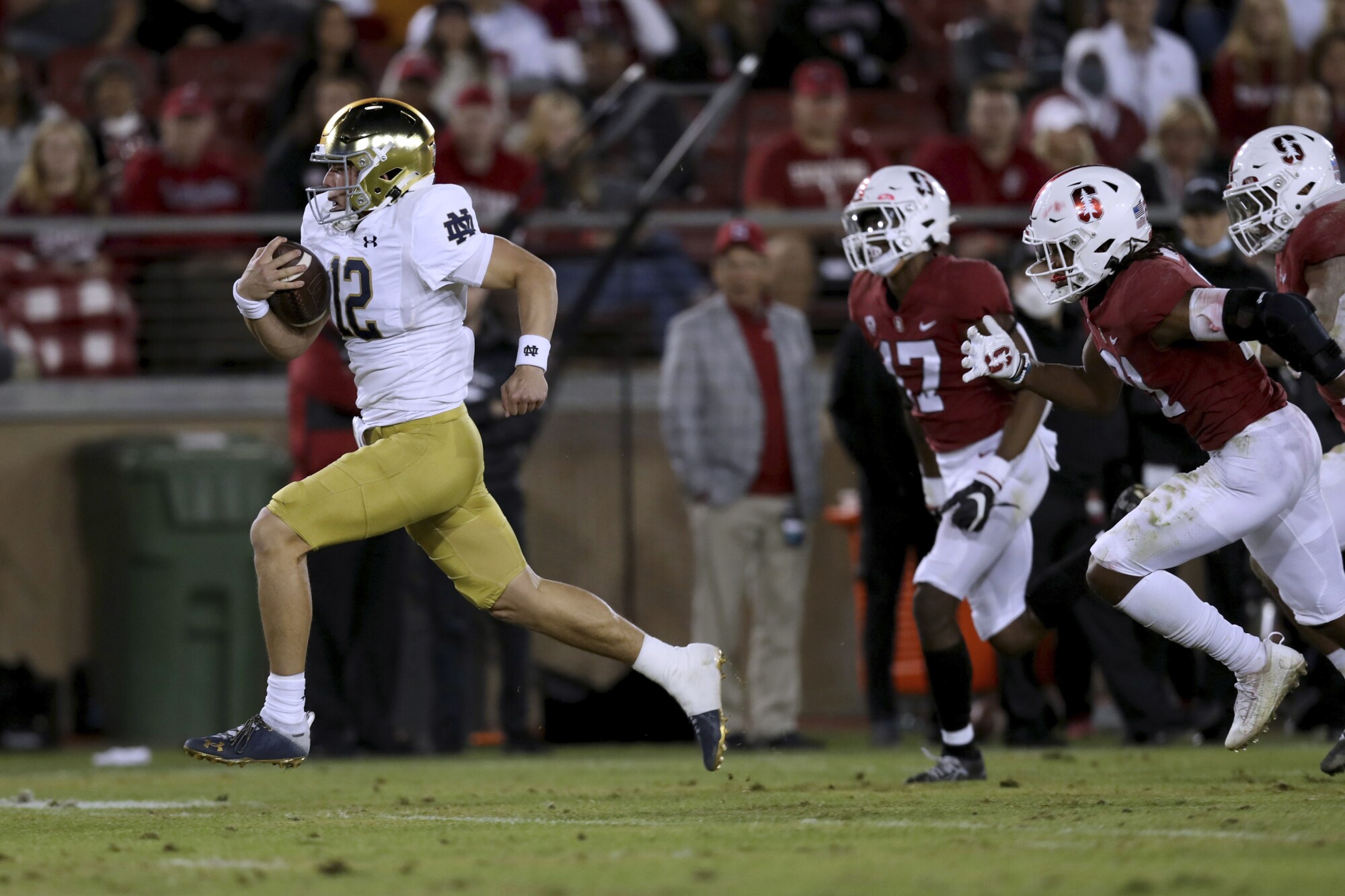 Notre Dame's Tyler Buchner runs for a touchdown against Stanford.